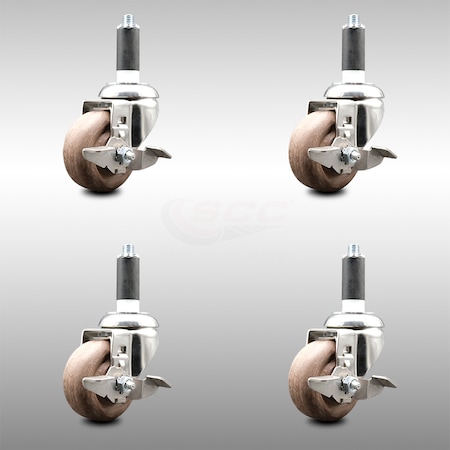 Service Caster 3.5 Inch 316SS High Temp Glass Filled Nylon 1-1/8 Inch Stem Caster Set Brake SCC SCC-SS316EX20S3514-GFNSHT-TLB-118-4